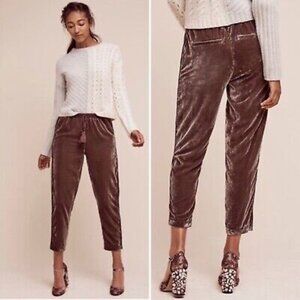 ELEVENSES XS Brown Sonia Crop Velvet Tassle Pants